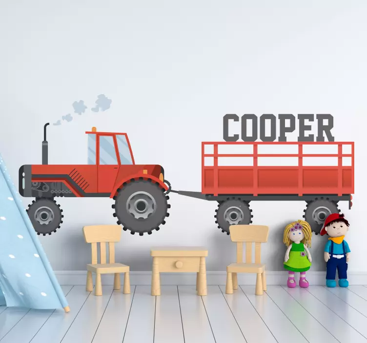 Tractor with name farm red toy wall sticker for bedroom - TenStickers