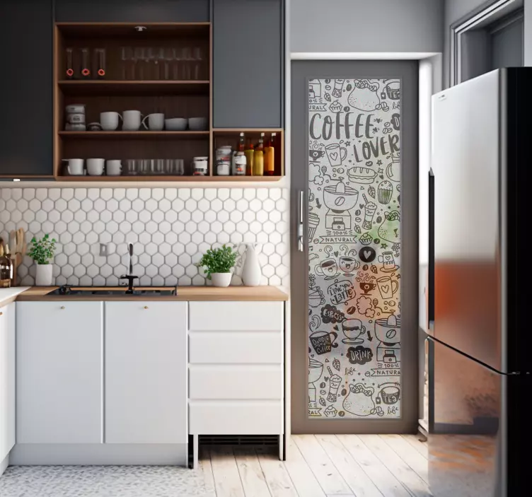 Translucent coffee drawings kitchen window sticker - TenStickers