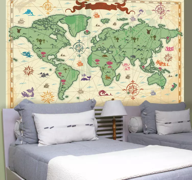 Treasure World Map Card Kids Sticker - TenStickers