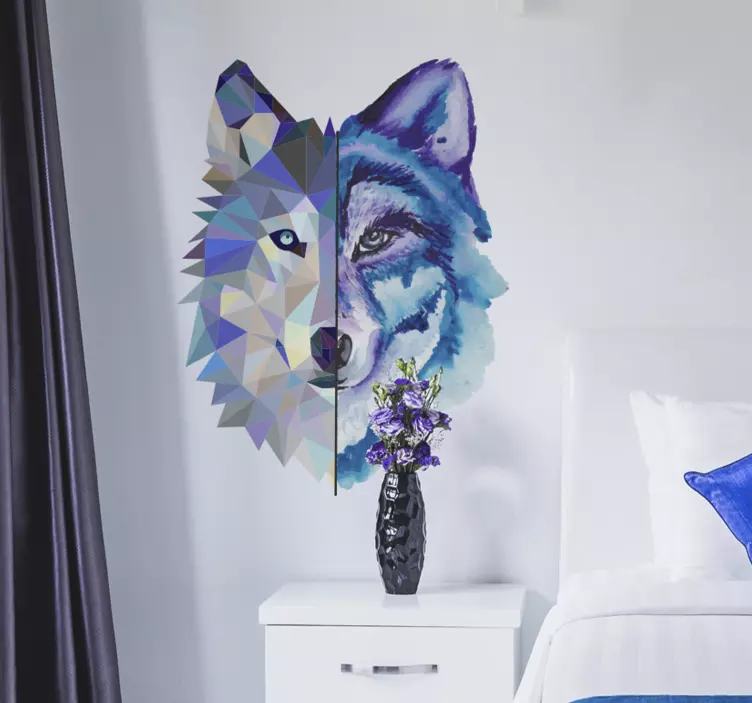 Geometric wolf face animal wall sticker for bedroom - TenStickers