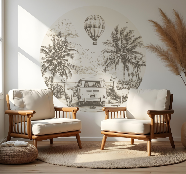 Tropical lama balloon scene wall sticker - TenStickers