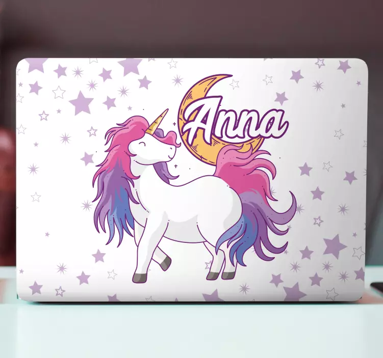 Customisable name unicorn laptop sticker for kids - TenStickers