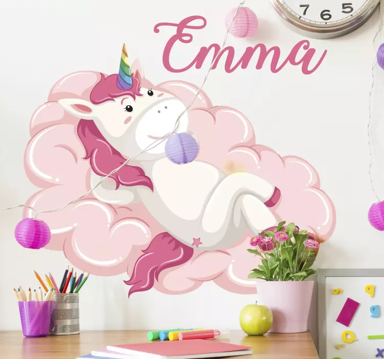 Personalised Unicorn with name fairy tale wall sticker - TenStickers