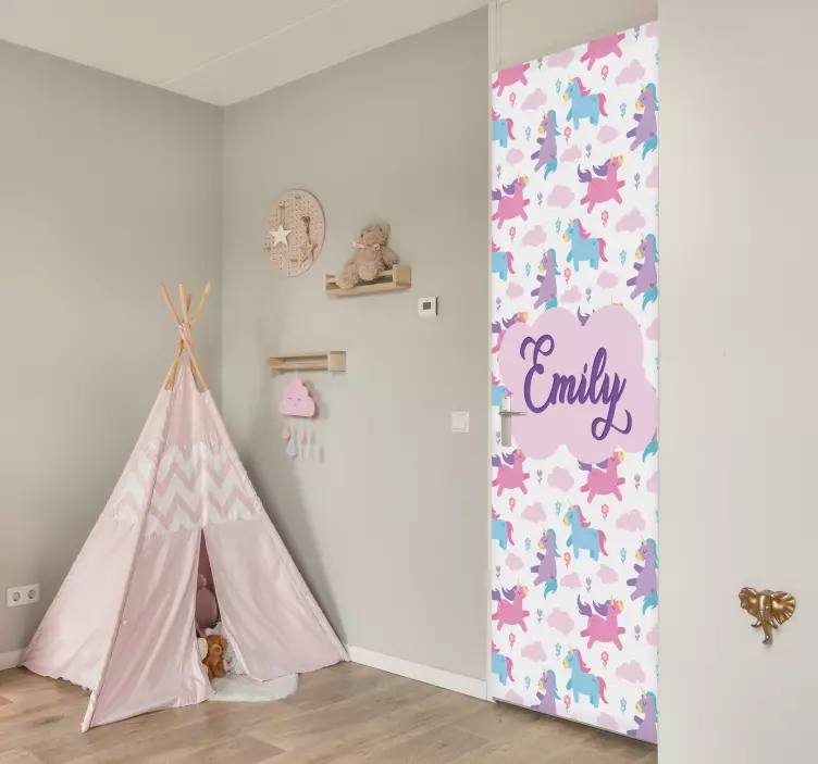 Unicorns Name door sticker - TenStickers