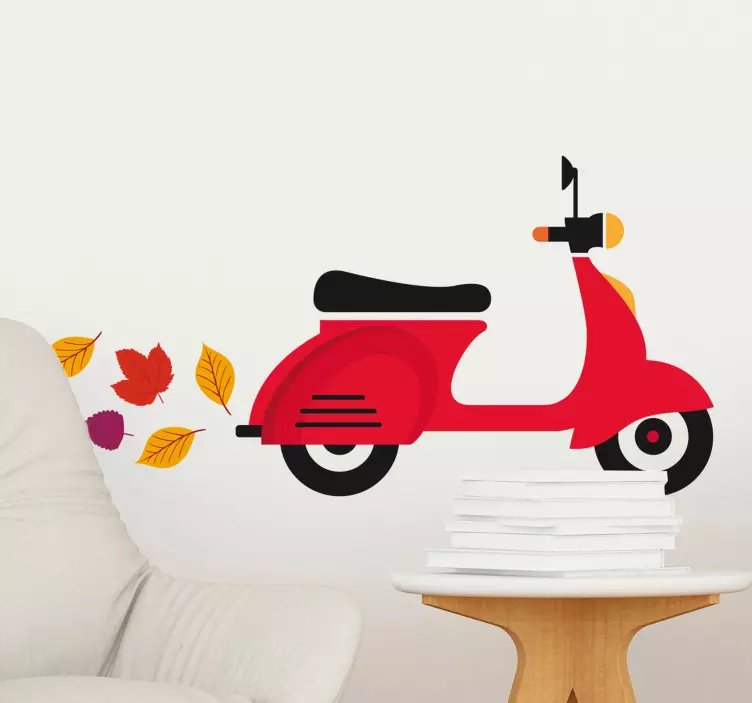 Vespa Scooter Leaves Wall Sticker - TenStickers