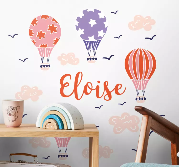 Vibrant balloons with name wall sticker for kids - TenStickers