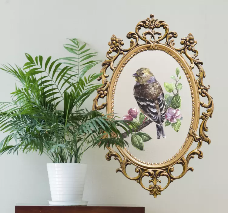 Vintage bird mirror frame animal wall sticker - TenStickers