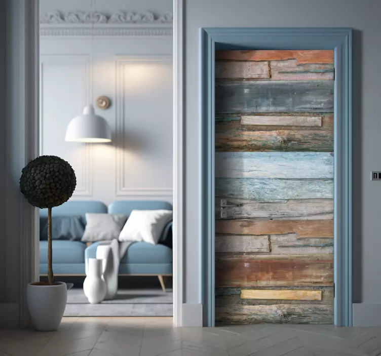 Vintage wood planks door decal - TenStickers