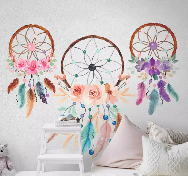 Wall sticker dreamcatcher floral arrangement - TenStickers