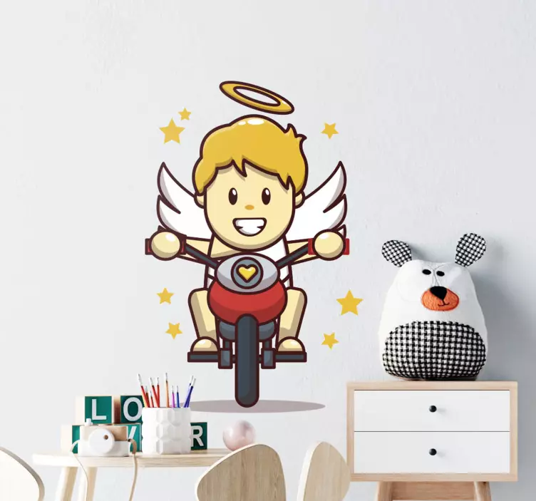 Wall sticker for kids angel on motorcycle - TenStickers