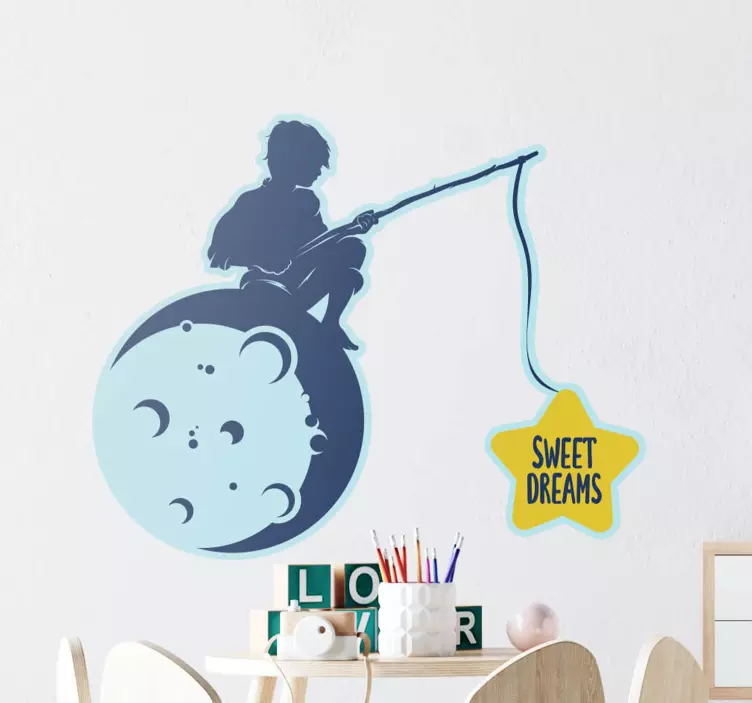 Wall sticker for kids child fishing moon - TenStickers