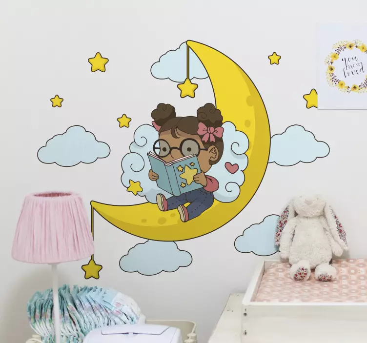 Wall sticker for kids child reading moon - TenStickers