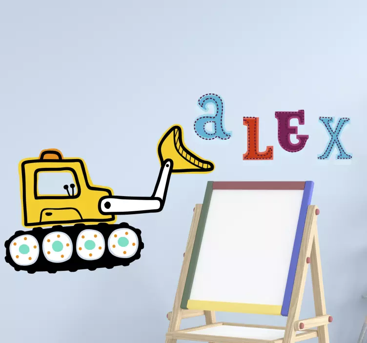 Wall sticker for kids excavator with name - TenStickers