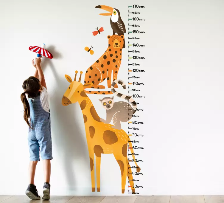 Wall sticker for kids height measurement animals - TenStickers