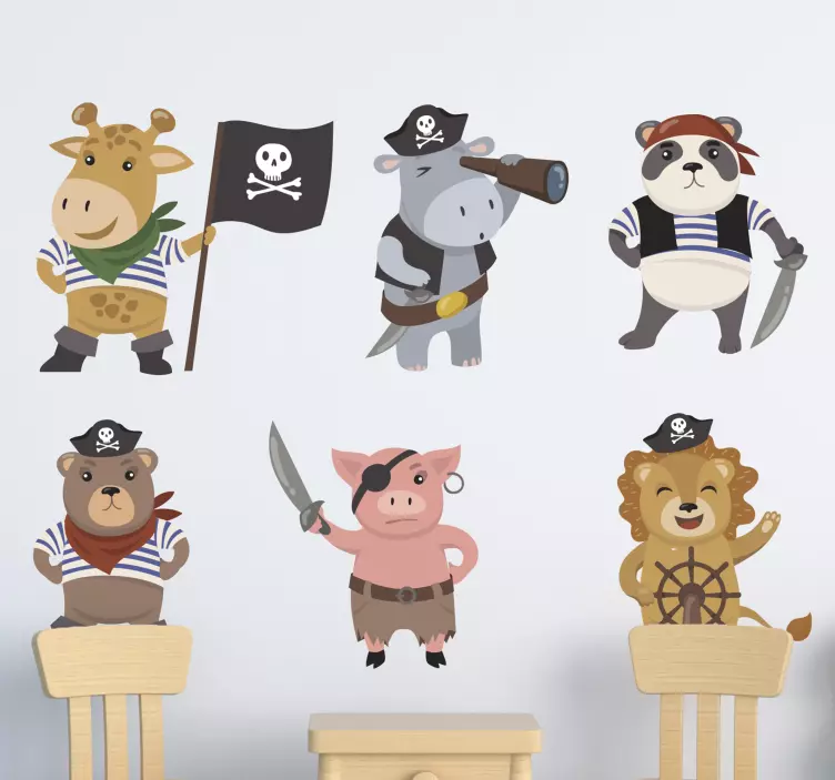 Wall sticker for kids pirate animal friends - TenStickers