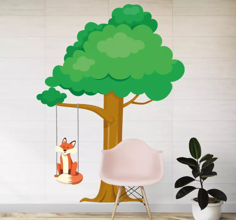 Wall sticker for kids playful fox tree - TenStickers