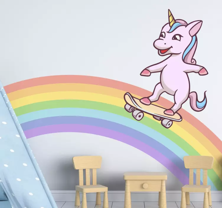 Wall sticker for kids skateboarding unicorn - TenStickers