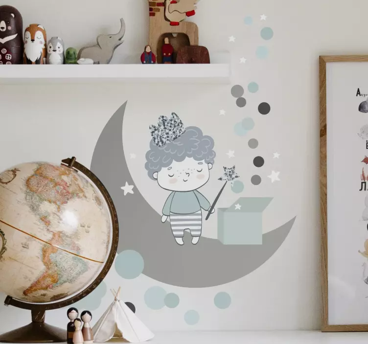 Wall sticker for kids whimsical moon boy - TenStickers