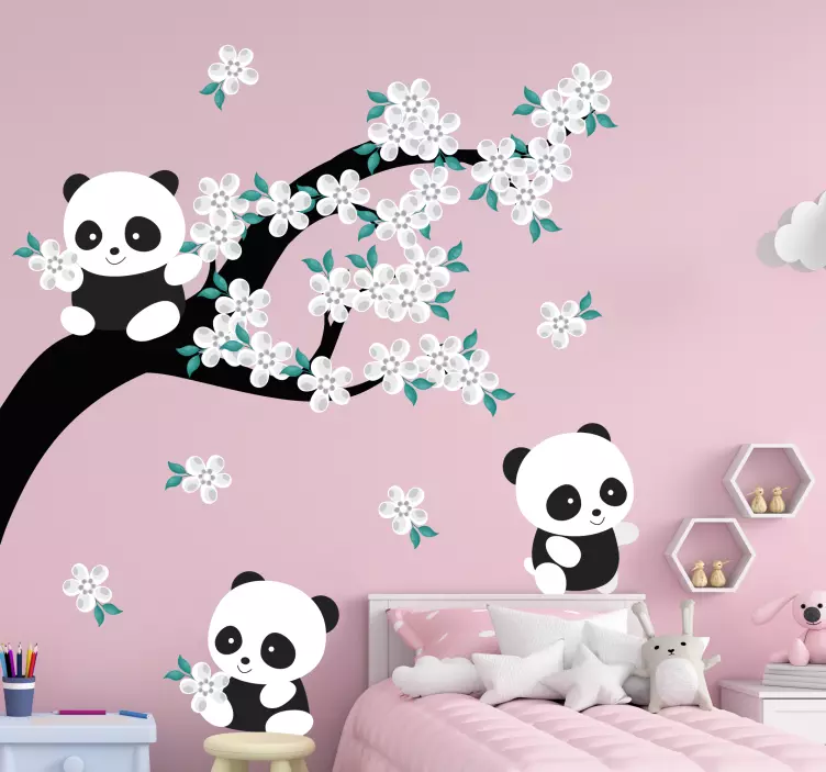 Wall sticker panda blossom scene - TenStickers
