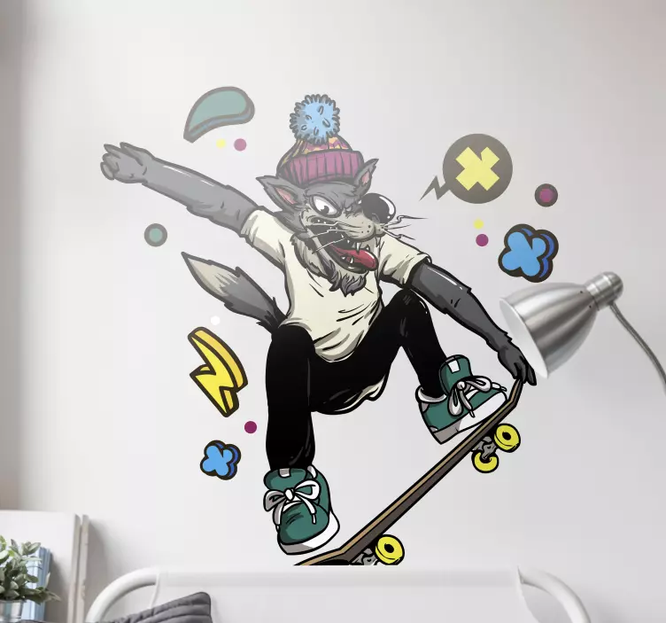 Wall sticker skateboarding wolf character - TenStickers