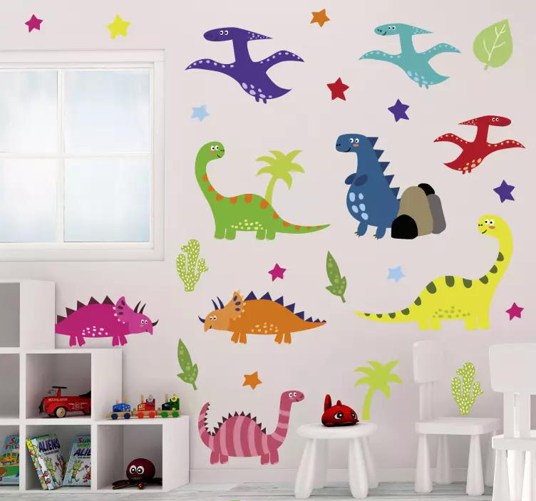Wall sticker vibrant dinosaur figures - TenStickers