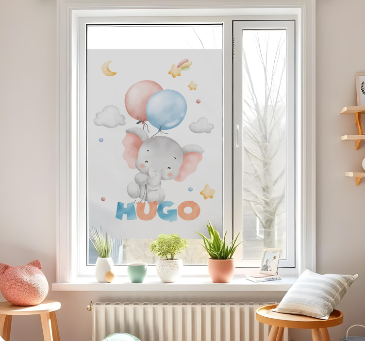 watercolor elephant with name privacy film for window - TenStickers