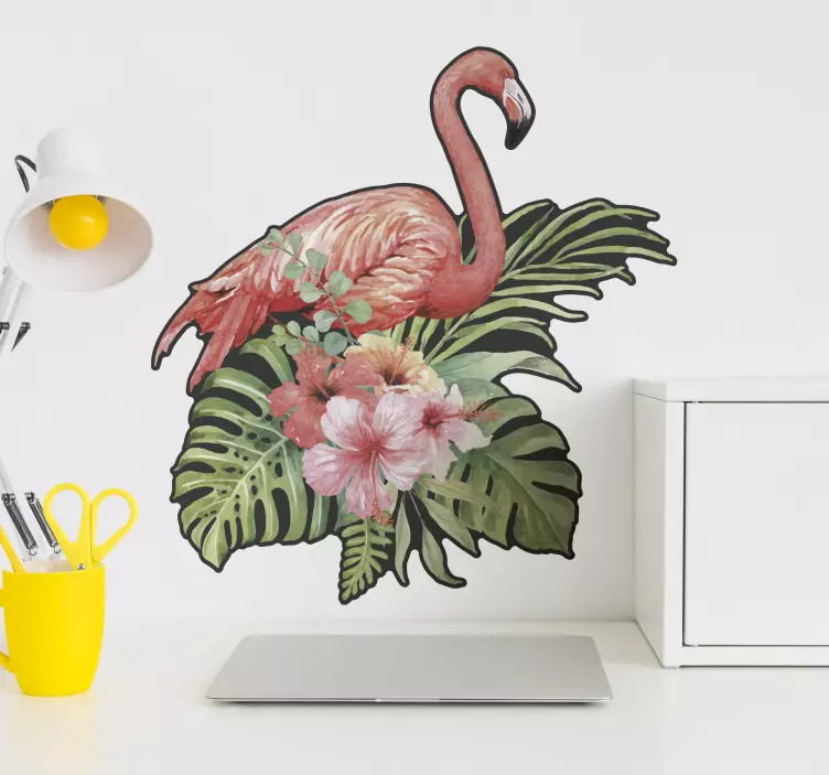 Watercolor flamingo hibiscus window decal - TenStickers