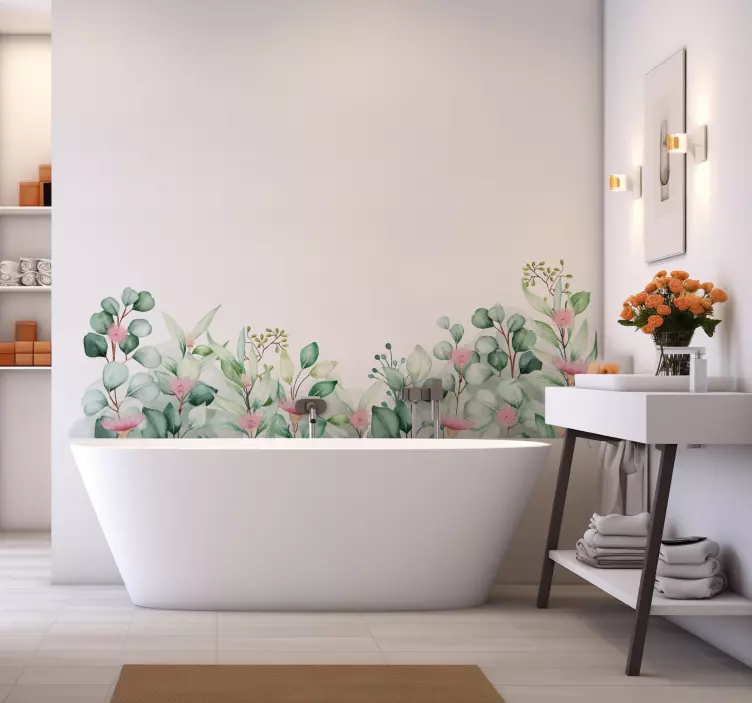 Watercolour flowers and plants bathroom wall sticker - TenStickers