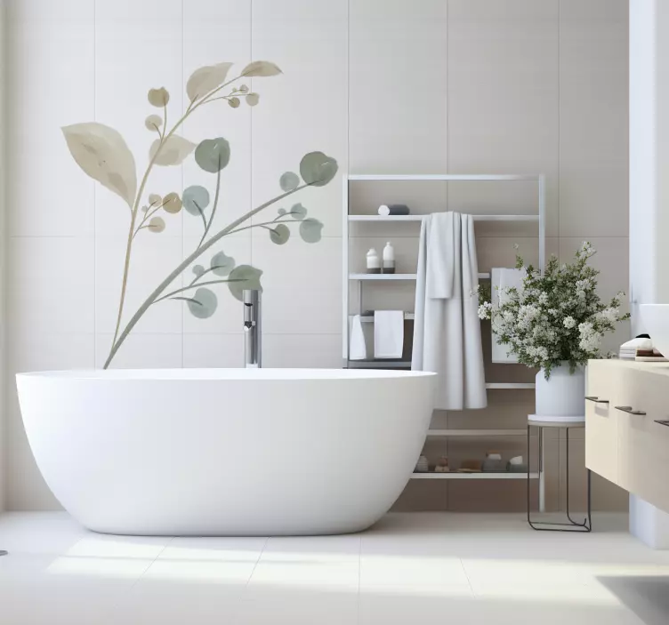 Watercolour branch design bathroom plant wall sticker - TenStickers