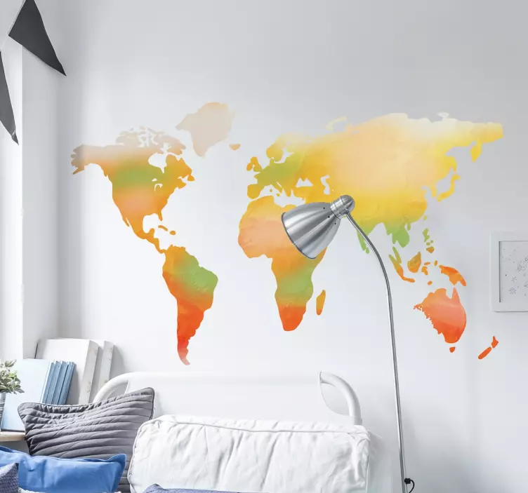 Watercolour World Map Sticker - TenStickers