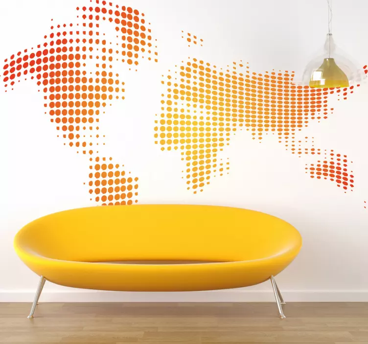 Orange waveform world map wall sticker - TenStickers