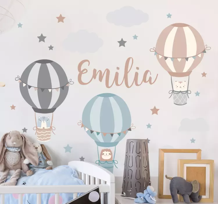 Hot air balloons with name wall sticker for kids - TenStickers