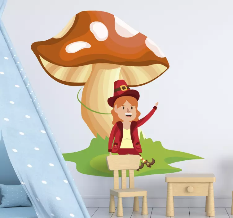 Whimsical Mushroom Girl wall sticker for kids - TenStickers