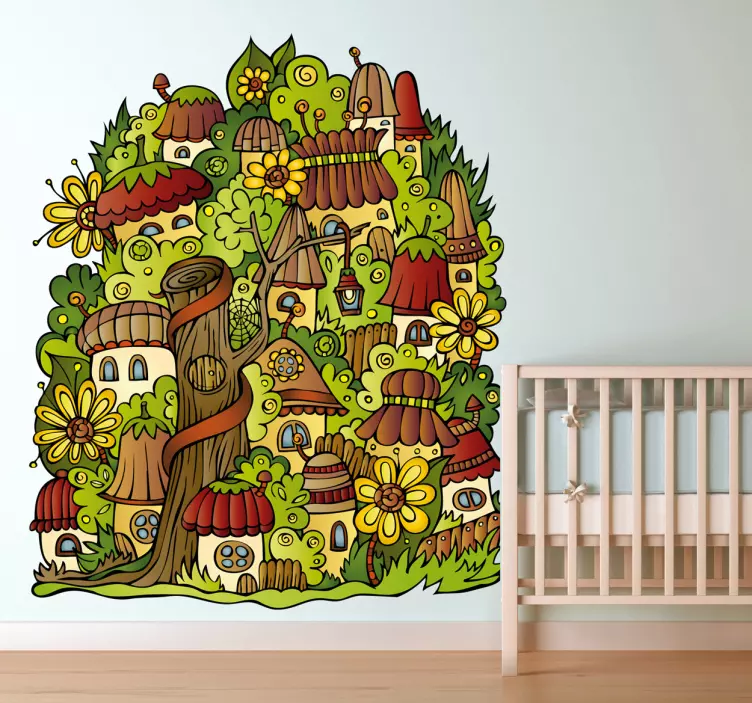 Whimsical Tree Village wall sticker for kids - TenStickers