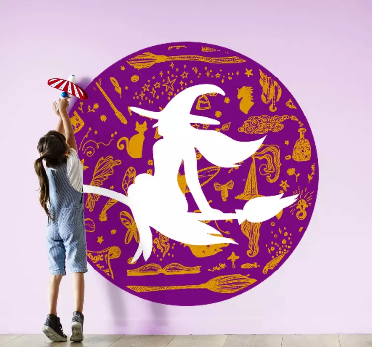 Whimsical Witch Riding wall sticker for kids - TenStickers
