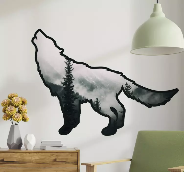 Wolf silhouette forest wall sticker - TenStickers