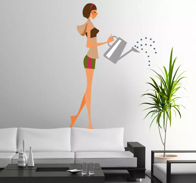 Woman Watering Plants health and beauty sticker - TenStickers