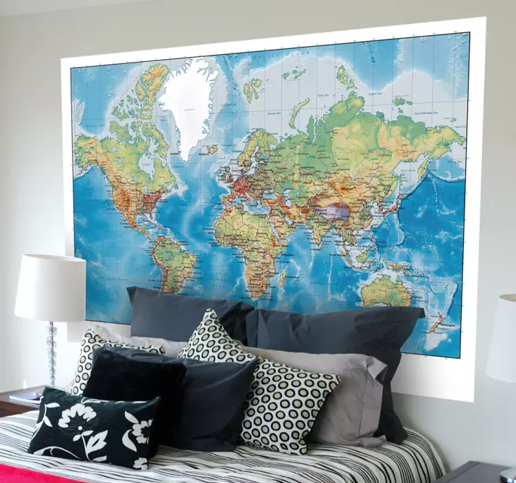 World Atlas map living room wall sticker - TenStickers