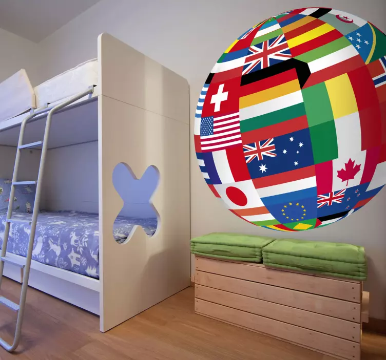 Multi-coloured world flags wall sticker for bedroom - TenStickers