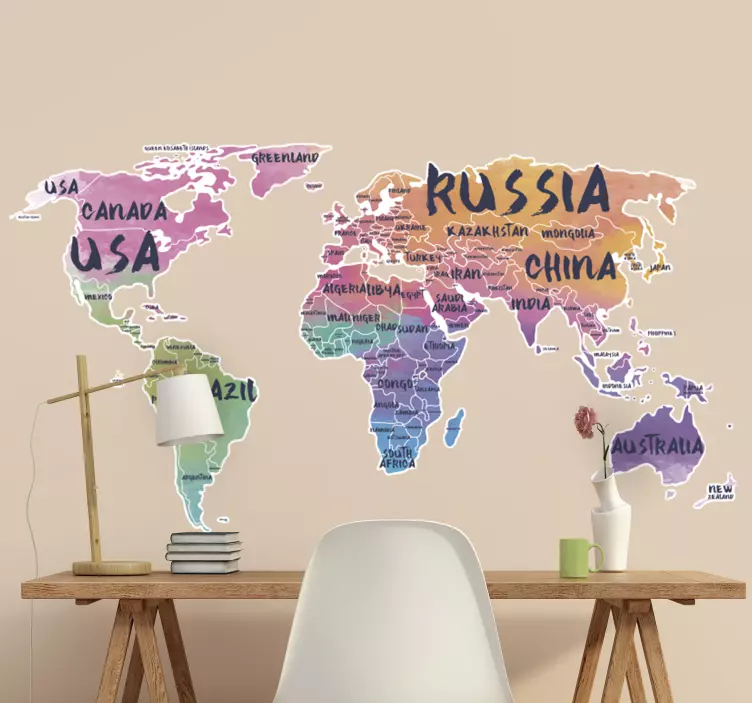 Countries lettering office  world map wall sticker - TenStickers