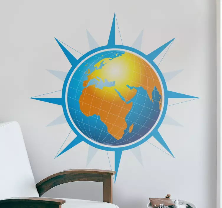 World map wind rose office wall sticker - TenStickers