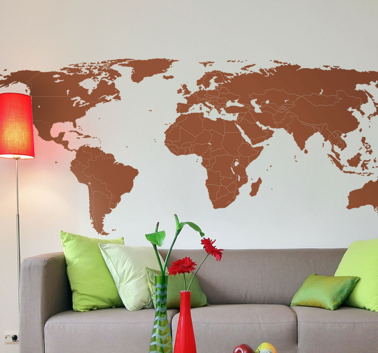 World Map with Borders Wall Sticker - TenStickers