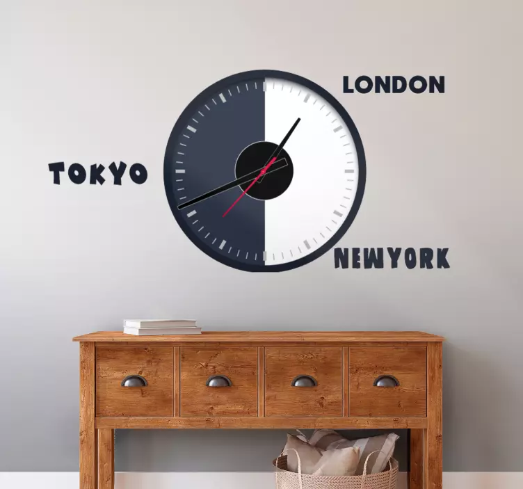 World Time Zones clock wall sticker - TenStickers