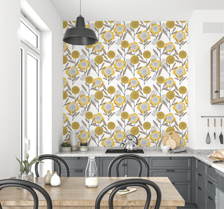 Yellow Abstract Floral Pattern Sticker - TenStickers
