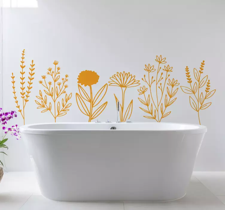 Yellow plant flower bathroom wall sticker - TenStickers
