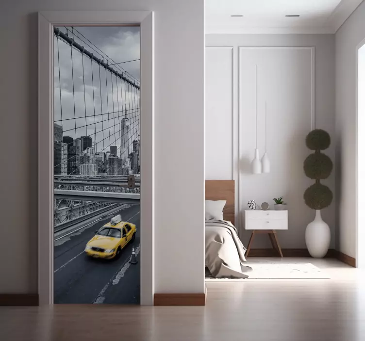 Yellow Taxi new york door sticker - TenStickers