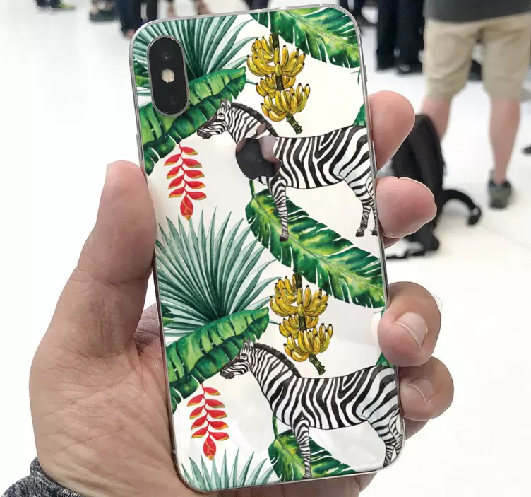 Zebra Tropical Foliage iPhone sticker - TenStickers