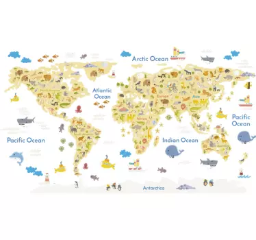 Wild animal world map wall sticker - TenStickers