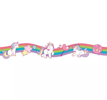 Rainbow wall sticker unicorn border fairy - TenStickers