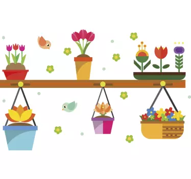 Hanging pots plants wall sticker - TenStickers